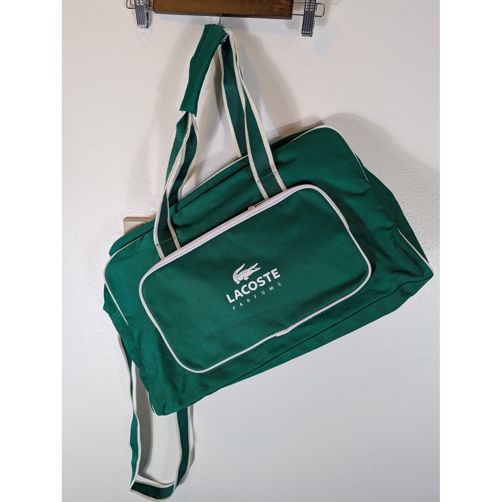 Lacoste Parfums Green Canvas Duffle Bag Sporty Travel Weekend Gym Bag Strap